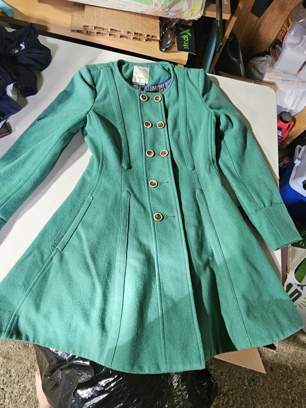 elevenses Green Double-Breasted Fit-and-Flare Trench Coat